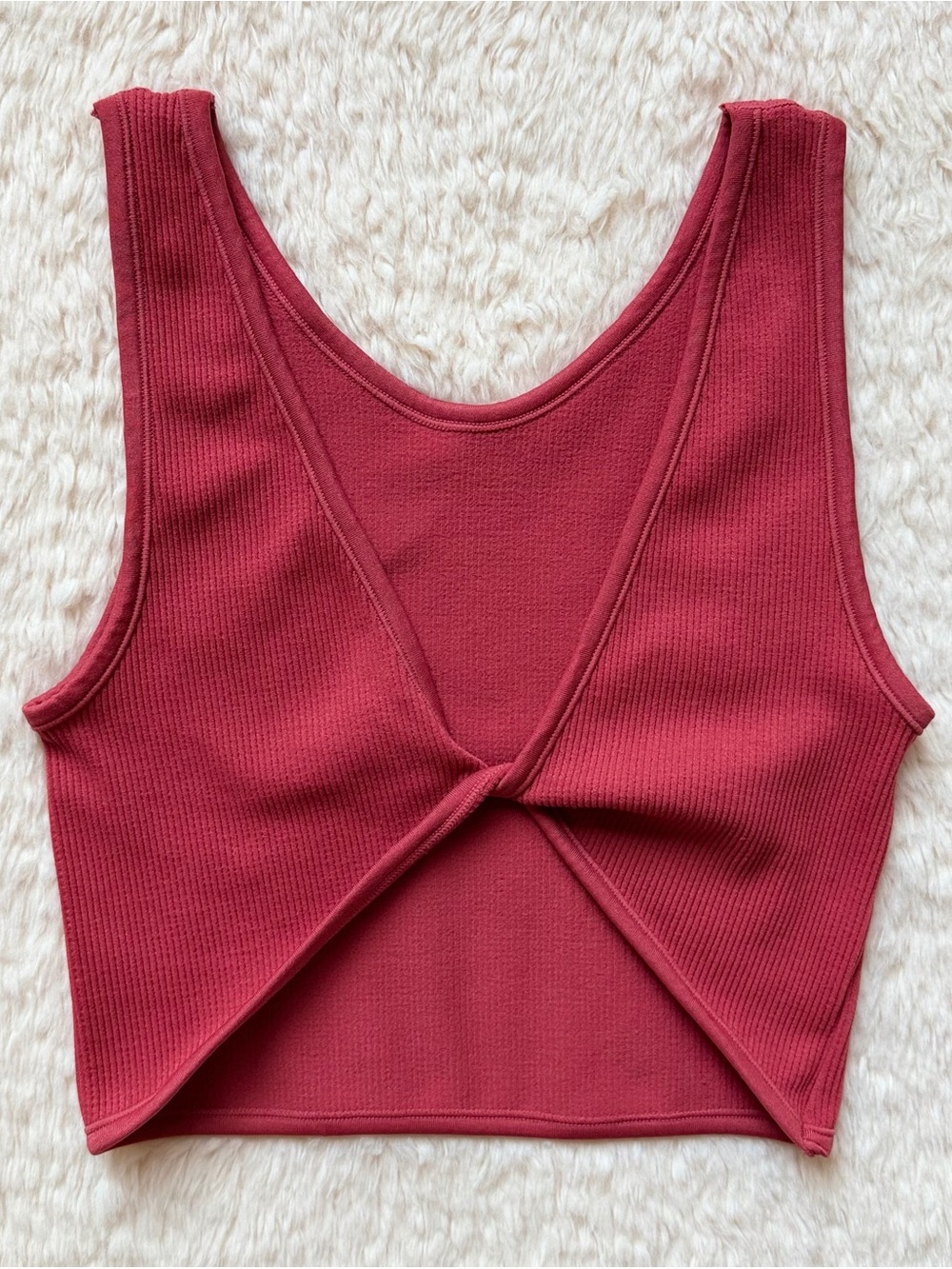 Dynamic Reversible Ribbed Knit Cropped Tank Top Twist Knot Front Red Women’s OS